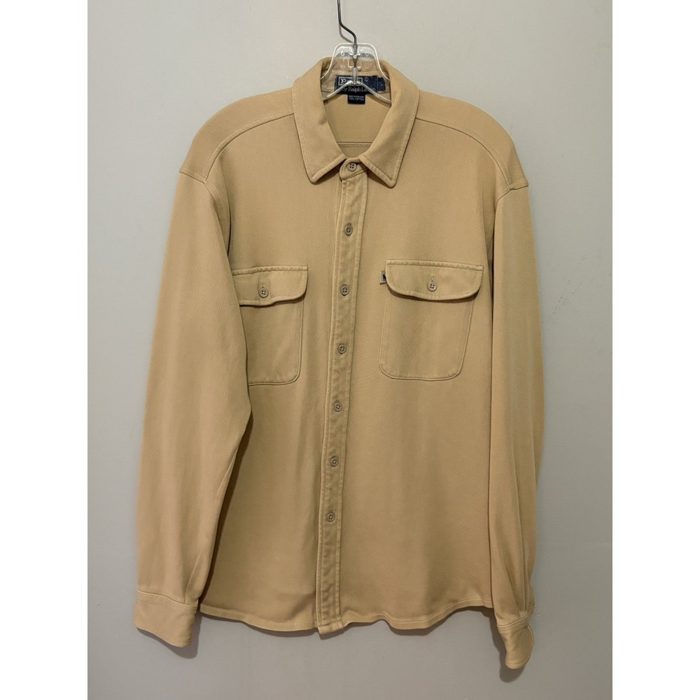 VTG Polo Ralph Lauren Men's L Tan Button Shirt Cotton‎ Soft Stretch Hong Kong